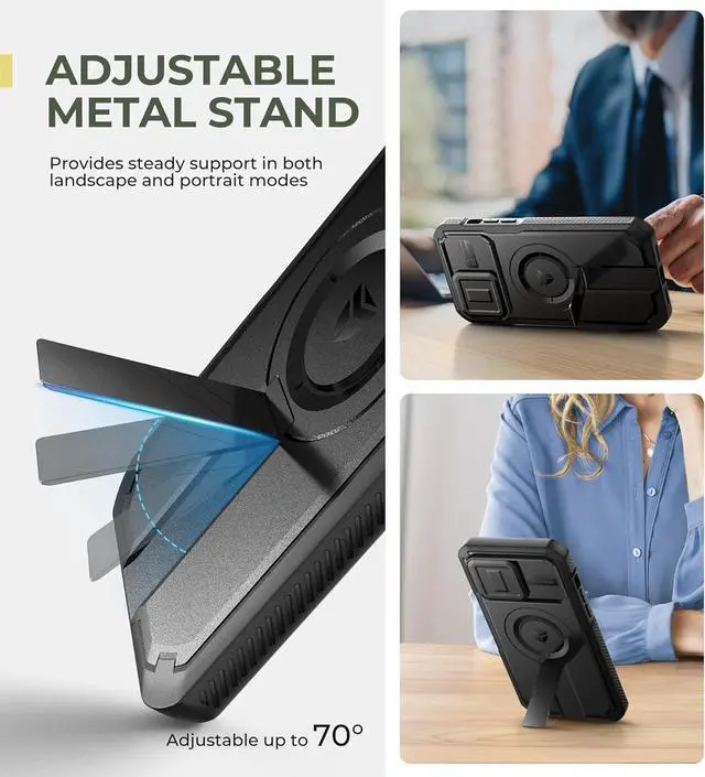 Alt view image 5 of 7 - for iPhone 14 Pro Max Case with Slide Camera Cover & Adjustable Kickstand & Built-in Screen Protector Magnetic Rugged Shockproof Bumper Cases Heavy-Duty Magnetic Protective Cover Black