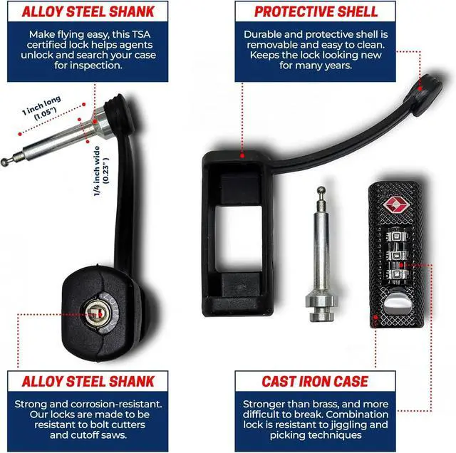 Alt view image 2 of 7 - Cedar Mill TSA Approved Gun Case Lock  Durable Cut-Resistant Security TSA Locks for Gun Case Pistol Case Revolver Gun Case or Firearms  Child-Safe Trigger Locks for Rifles and Shotguns