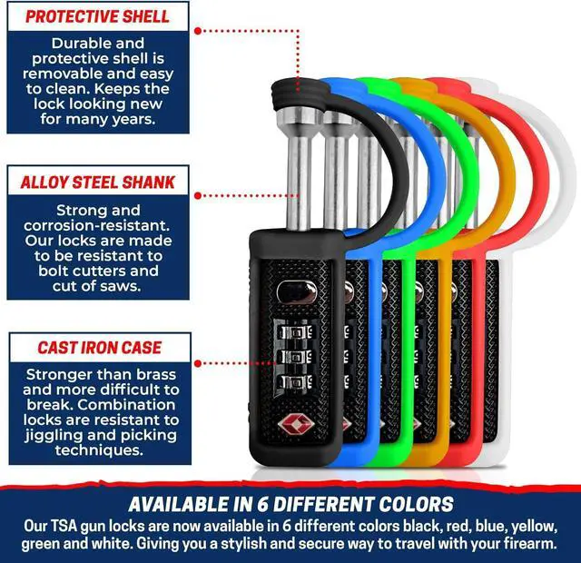 Alt view image 5 of 7 - Cedar Mill TSA Approved Gun Case Lock  Durable Cut-Resistant Security TSA Locks for Gun Case Pistol Case Revolver Gun Case or Firearms  Child-Safe Trigger Locks for Rifles and Shotguns