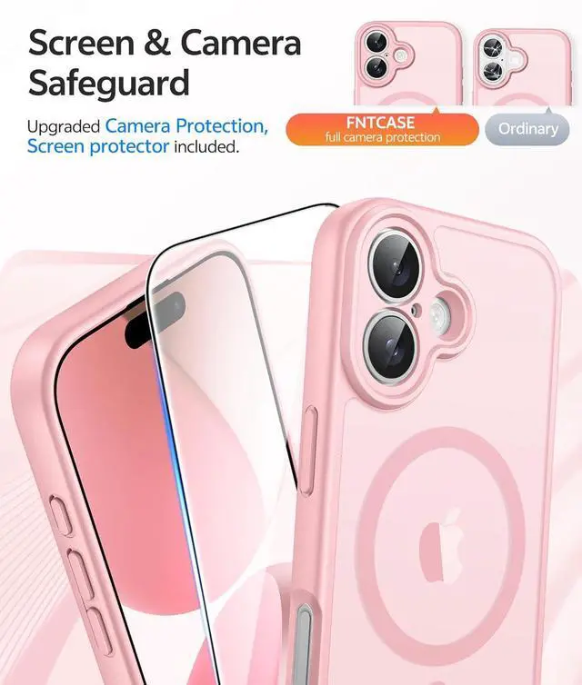 Alt view image 4 of 7 - for iPhone 17 Phone Case: Magnetic Translucent Matte [Full Covered Camera Protection] [Screen Protector] Military Grade Shockproof Slim Cover Drop Proof Protective Cases - Light Pink