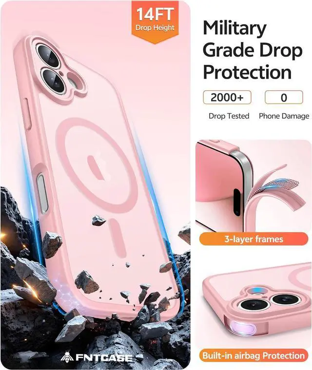 Alt view image 5 of 7 - for iPhone 17 Phone Case: Magnetic Translucent Matte [Full Covered Camera Protection] [Screen Protector] Military Grade Shockproof Slim Cover Drop Proof Protective Cases - Light Pink