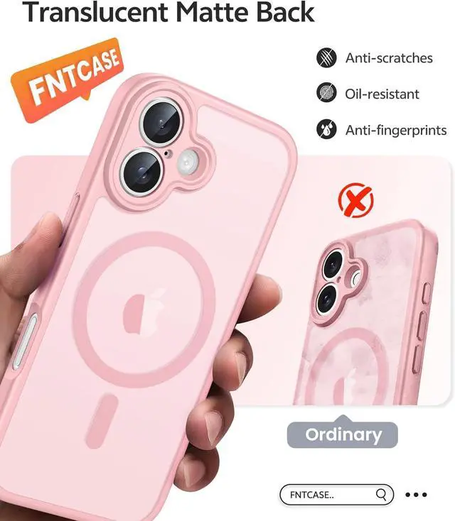 Alt view image 6 of 7 - for iPhone 17 Phone Case: Magnetic Translucent Matte [Full Covered Camera Protection] [Screen Protector] Military Grade Shockproof Slim Cover Drop Proof Protective Cases - Light Pink