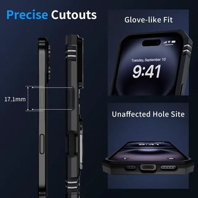 Alt view image 6 of 6 - for iPhone 16 Case with 2X HD Screen Protector & Slide Camera Cover & Rotated Ring Kickstand [Military-Grade] Rugged Heavy Duty Protective Phone Case for iPhone 16 6.1 inch Black