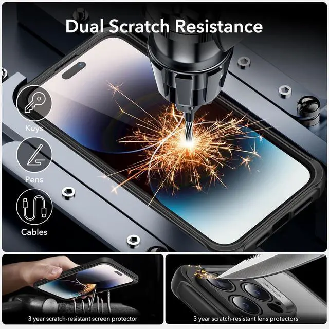 Alt view image 7 of 7 - for iPhone 14 Pro Max Case Compatible with MagSafe Full-Body Military-Grade Drop Proof Case for iPhone 14 Pro Max with Built-in 9H+ Tempered Glass Screen Protector Clear Black