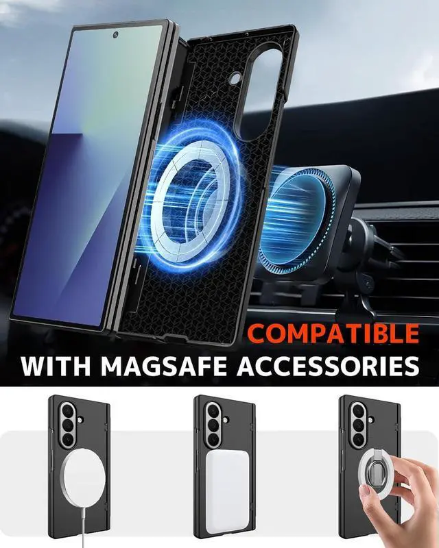 Alt view image 3 of 7 - Compatible with Magsafe for  Galaxy Z Fold 7 Case with S Pen Holder & Stylus Shockproof Full Hinge Screen Protector for  Z Fold 7 Phone Cover for Galaxy Fold 7 Case Magnetic Black