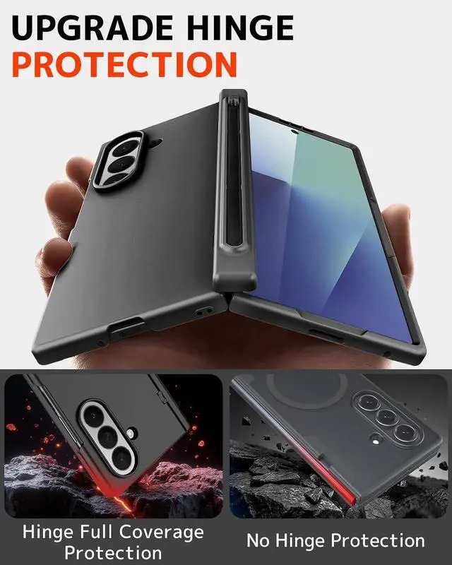 Alt view image 5 of 7 - Compatible with Magsafe for  Galaxy Z Fold 7 Case with S Pen Holder & Stylus Shockproof Full Hinge Screen Protector for  Z Fold 7 Phone Cover for Galaxy Fold 7 Case Magnetic Black