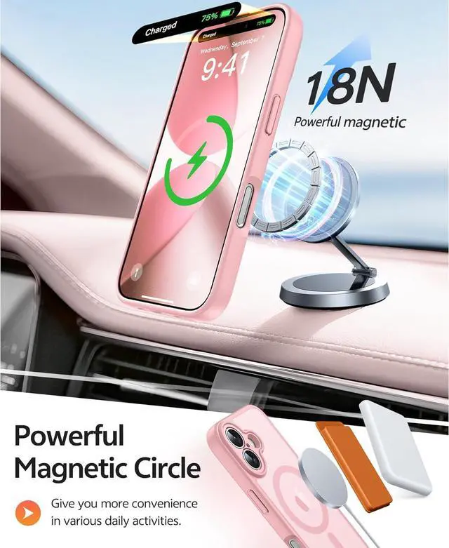 Alt view image 3 of 7 - for iPhone 17 Phone Case: Magnetic Translucent Matte [Full Covered Camera Protection] [Screen Protector] Military Grade Shockproof Slim Cover Drop Proof Protective Cases - Light Pink