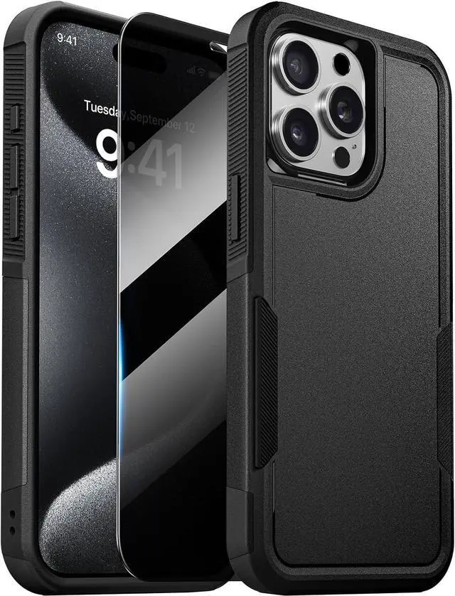 Main image of Designed for iPhone 15 Pro Max Case [with Privacy Screen Protector] [Anti Spy] [Military Grade Drop Protection] Heavy Duty Full-Body Shockproof Phone Case Black