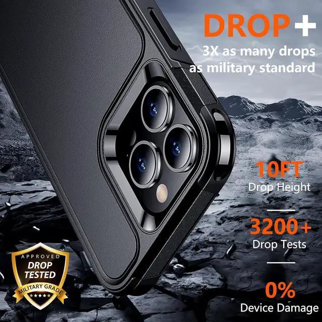 Alt view image 2 of 7 - Designed for iPhone 13 Pro Case [10 FT Military Grade Drop Protection] [with 2 pcs Tempered Glass Screen Protector] Cover for iPhone 13 Pro 6.1 inch (Black)