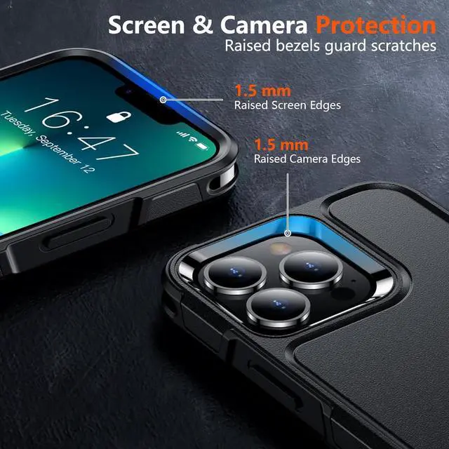 Alt view image 4 of 7 - Designed for iPhone 13 Pro Case [10 FT Military Grade Drop Protection] [with 2 pcs Tempered Glass Screen Protector] Cover for iPhone 13 Pro 6.1 inch (Black)