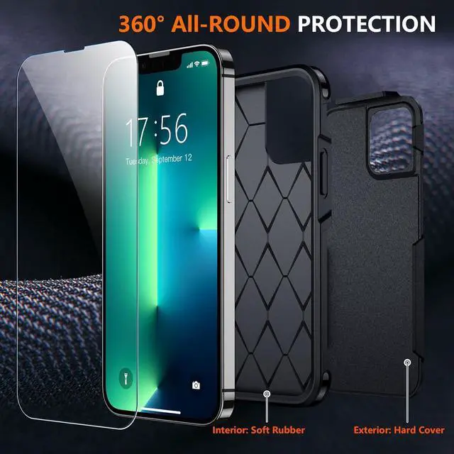 Alt view image 6 of 7 - Designed for iPhone 13 Pro Case [10 FT Military Grade Drop Protection] [with 2 pcs Tempered Glass Screen Protector] Cover for iPhone 13 Pro 6.1 inch (Black)