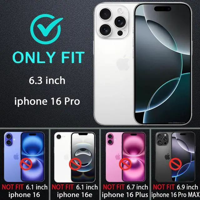 Alt view image 2 of 6 - for iPhone 16 Pro Case Military Grade 3 in 1 Heavy Duty Shockproof/Drop Proof/Dust Proof Case with 2Pcs Tempered Glass Screen Protector (Black/Grey)