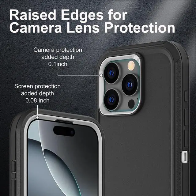 Alt view image 3 of 6 - for iPhone 16 Pro Case Military Grade 3 in 1 Heavy Duty Shockproof/Drop Proof/Dust Proof Case with 2Pcs Tempered Glass Screen Protector (Black/Grey)