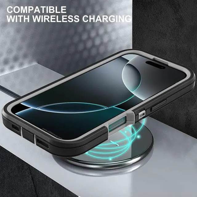 Alt view image 6 of 6 - for iPhone 16 Pro Case Military Grade 3 in 1 Heavy Duty Shockproof/Drop Proof/Dust Proof Case with 2Pcs Tempered Glass Screen Protector (Black/Grey)