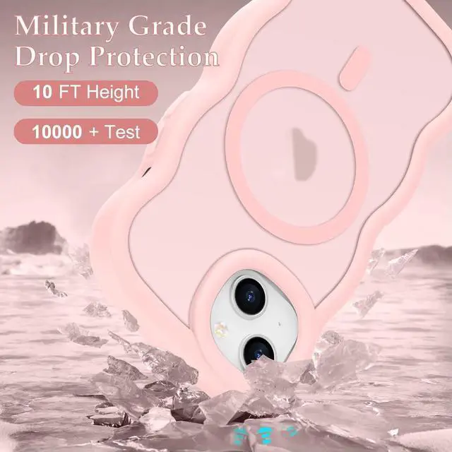 Alt view image 4 of 7 - for iPhone 14 Plus/iPhone 15 Plus Case Curly Wave Frame Hard Translucent Clear Cover for Women Men Compatible with Magsafe TPU Bumper Shockproof Phone Case for iPhone 14 Plus/15 Plus Pink