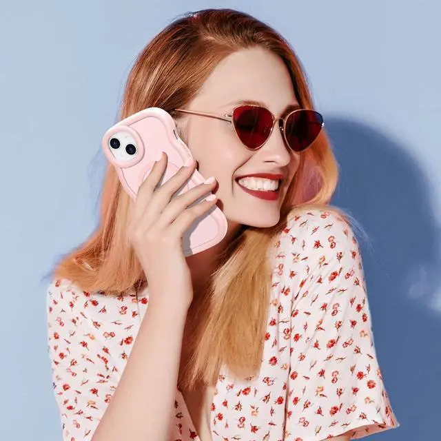 Alt view image 7 of 7 - for iPhone 14 Plus/iPhone 15 Plus Case Curly Wave Frame Hard Translucent Clear Cover for Women Men Compatible with Magsafe TPU Bumper Shockproof Phone Case for iPhone 14 Plus/15 Plus Pink