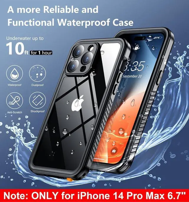 Alt view image 2 of 7 - Only Designed for iPhone 14 Pro Max Case Waterproof [12FT Military Dropproof] [Built-in Screen Protector] [IP68 Underwater] Full Body Shockproof Protective Phone Case 6.7 2022 Black