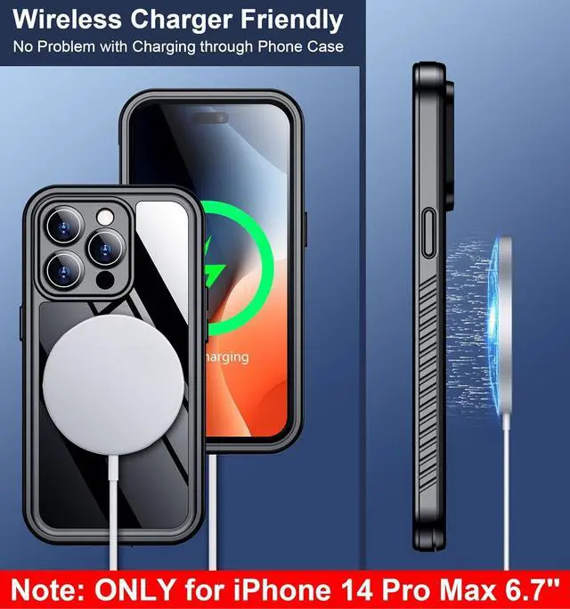 Alt view image 7 of 7 - Only Designed for iPhone 14 Pro Max Case Waterproof [12FT Military Dropproof] [Built-in Screen Protector] [IP68 Underwater] Full Body Shockproof Protective Phone Case 6.7 2022 Black