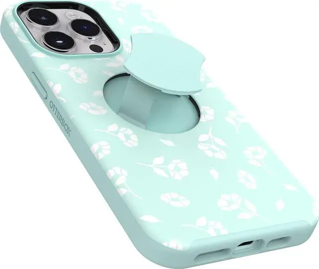 Alt view image 6 of 6 - iPhone 14 Pro Max OtterGrip Symmetry Series Case - POPPIES BY THE SEA (Blue) built-in grip sleek case snaps to MagSafe raised edges protect camera & screen