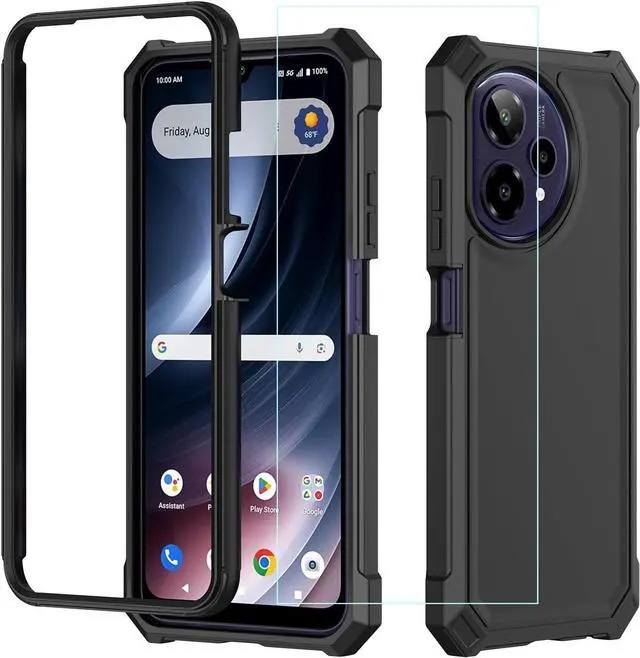 Main image of for Cricket iCon Plus 2026 Phone Case/Att Verge 2 Phone Case with Screen Protector [Front Silicone Bumper+Frosted PC Back] Full Body Protection with Rugged Shockproof Military Grade Corner Black