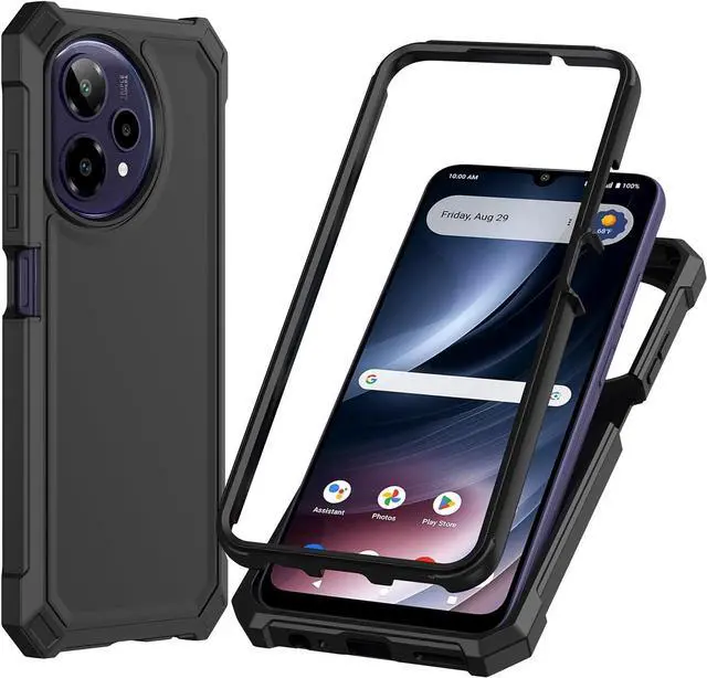 Alt view image 3 of 7 - for Cricket iCon Plus 2026 Phone Case/Att Verge 2 Phone Case with Screen Protector [Front Silicone Bumper+Frosted PC Back] Full Body Protection with Rugged Shockproof Military Grade Corner Black