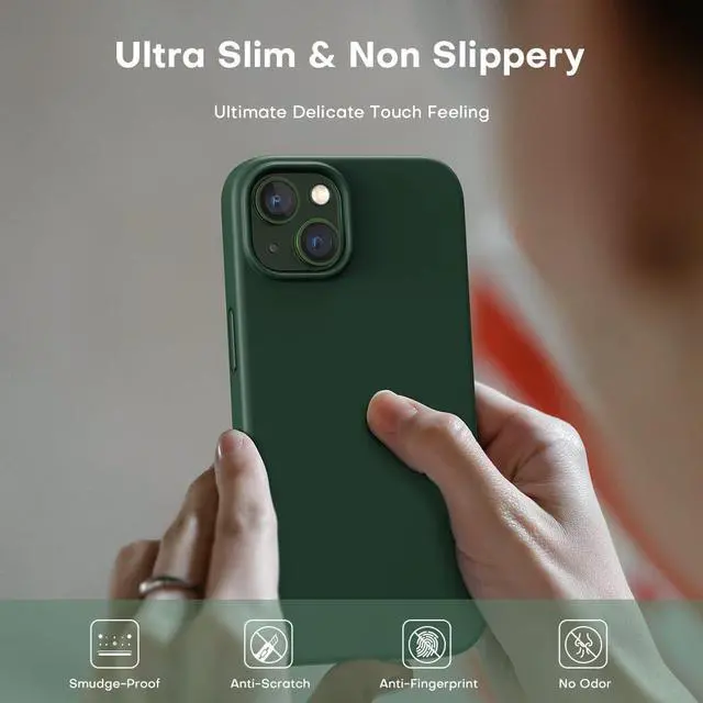 Alt view image 4 of 6 - for iPhone 13 Case Slim Silicone Case for iPhone 13 6.1 Inch Precise Fit Anti-Slip Drop Protection Alpine Green
