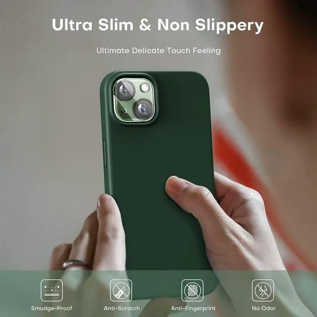 Alt view image 6 of 6 - for iPhone 13 Case Slim Silicone Case for iPhone 13 6.1 Inch Precise Fit Anti-Slip Drop Protection Alpine Green