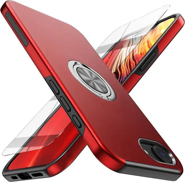Main image of for iPhone 16e Case with Screen Protector(Tempered Glass) Hybrid 2 in 1 Protective Slim Fit Sturdy Shockproof Phone Case with Invisible Magnetic Ring Kickstand for iPhone 16e 6.1 Inch Red