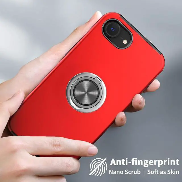Alt view image 3 of 7 - for iPhone 16e Case with Screen Protector(Tempered Glass) Hybrid 2 in 1 Protective Slim Fit Sturdy Shockproof Phone Case with Invisible Magnetic Ring Kickstand for iPhone 16e 6.1 Inch Red