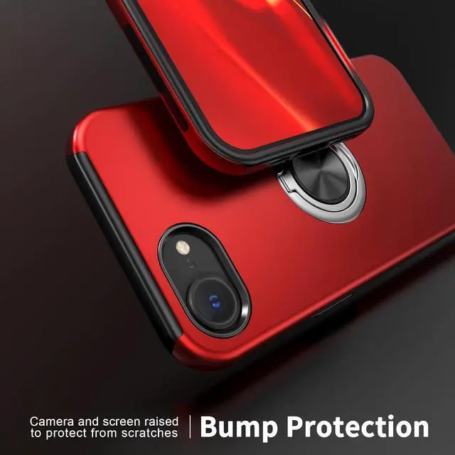 Alt view image 6 of 7 - for iPhone 16e Case with Screen Protector(Tempered Glass) Hybrid 2 in 1 Protective Slim Fit Sturdy Shockproof Phone Case with Invisible Magnetic Ring Kickstand for iPhone 16e 6.1 Inch Red