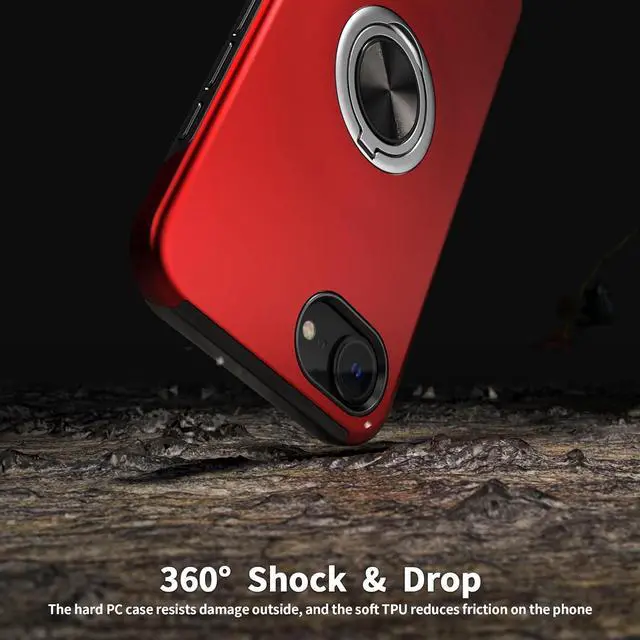 Alt view image 7 of 7 - for iPhone 16e Case with Screen Protector(Tempered Glass) Hybrid 2 in 1 Protective Slim Fit Sturdy Shockproof Phone Case with Invisible Magnetic Ring Kickstand for iPhone 16e 6.1 Inch Red