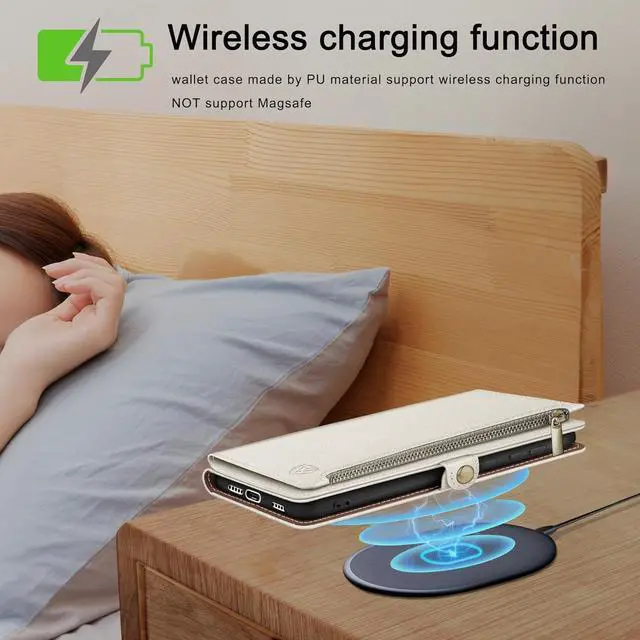 Alt view image 4 of 6 - for iPhone 14 Pro Max 6.7 Wallet case with Zipper Credit Card HolderRFID Blocking Flip Folio Book PU Leather Phone case Shockproof Cover Women Men for  14 Pro Max case White