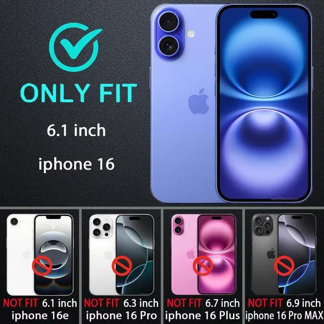 Alt view image 2 of 6 - for iPhone 16 Case Military Grade 3 in 1 Heavy Duty Shockproof/Drop Proof/Dust Proof Case with 2Pcs Tempered Glass Screen Protector (Black/Grey)
