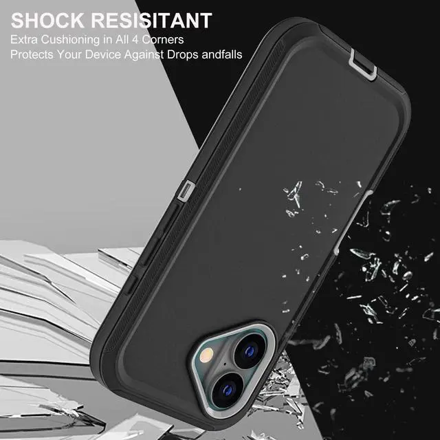 Alt view image 5 of 6 - for iPhone 16 Case Military Grade 3 in 1 Heavy Duty Shockproof/Drop Proof/Dust Proof Case with 2Pcs Tempered Glass Screen Protector (Black/Grey)