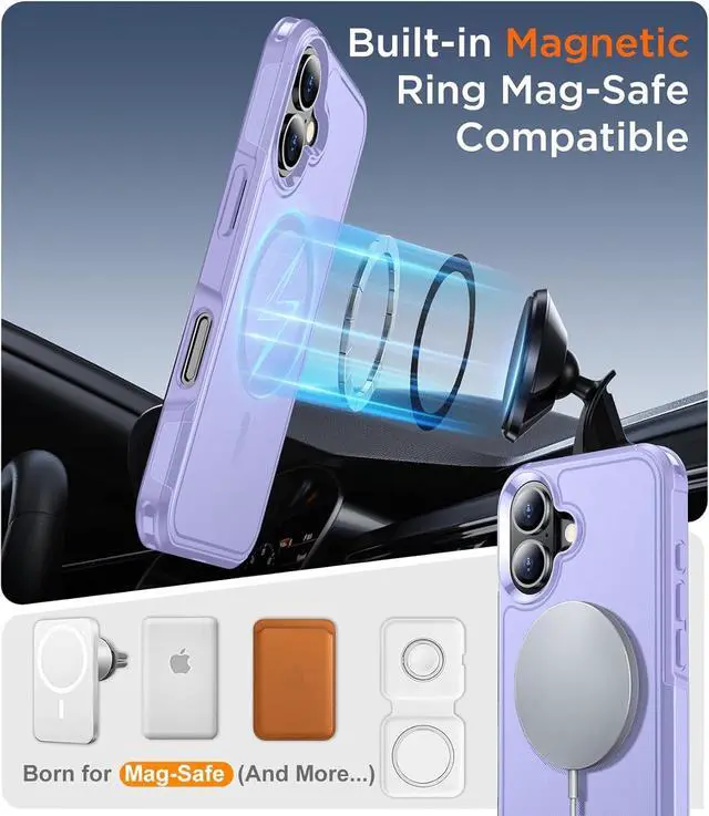 Alt view image 3 of 7 - Designed for iPhone 16 Case Magnetic [Compatible with Magsafe][Military Grade Drop Protection] Dropproof Heavy Duty Tough Rugged Shockproof Phone Case for iPhone 16 (6.1)-Purple