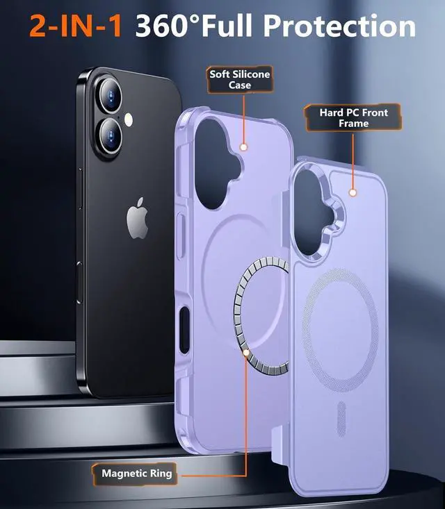 Alt view image 5 of 7 - Designed for iPhone 16 Case Magnetic [Compatible with Magsafe][Military Grade Drop Protection] Dropproof Heavy Duty Tough Rugged Shockproof Phone Case for iPhone 16 (6.1)-Purple