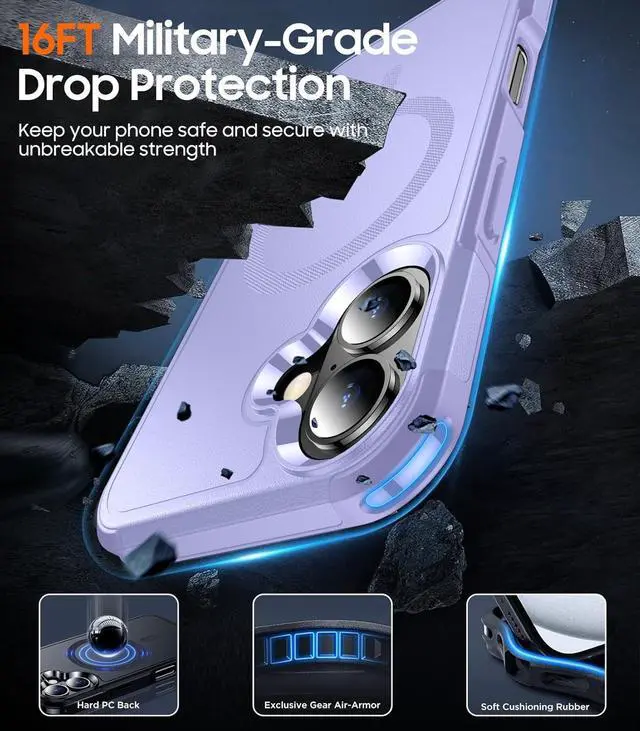 Alt view image 4 of 7 - Designed for iPhone 16 Case Magnetic [Compatible with Magsafe][Military Grade Drop Protection] Dropproof Heavy Duty Tough Rugged Shockproof Phone Case for iPhone 16 (6.1)-Purple