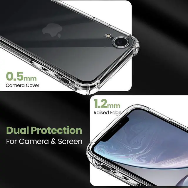 Alt view image 3 of 7 - for iPhone XR 6.1-Inch Case Shockproof TPU Clear Cover with 2 Pack Tempered Glass Screen Protectors & Leather Kickstand (3M Adhesive Mount) for Stand/Horizontal Viewing Clear