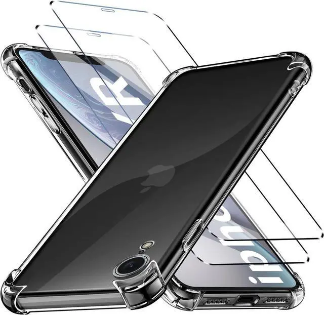Alt view image 6 of 7 - for iPhone XR 6.1-Inch Case Shockproof TPU Clear Cover with 2 Pack Tempered Glass Screen Protectors & Leather Kickstand (3M Adhesive Mount) for Stand/Horizontal Viewing Clear