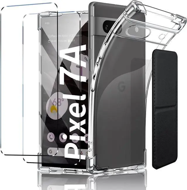 Main image of for Google Pixel 7a Case Shockproof TPU Clear Cover with 2 Pack Tempered Glass Screen Protectors & Leather Kickstand (3M Adhesive Mount) for Stand/Horizontal Viewing Clear