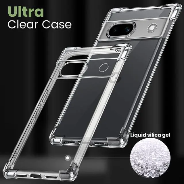 Alt view image 3 of 7 - for Google Pixel 7a Case Shockproof TPU Clear Cover with 2 Pack Tempered Glass Screen Protectors & Leather Kickstand (3M Adhesive Mount) for Stand/Horizontal Viewing Clear