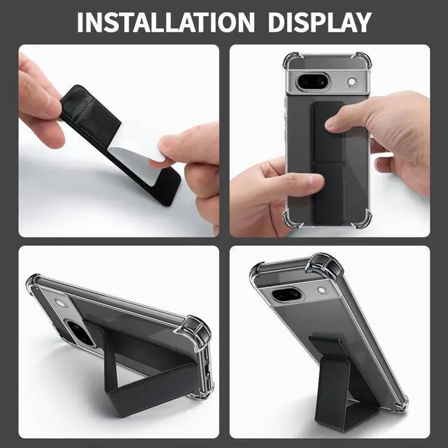 Alt view image 4 of 7 - for Google Pixel 7a Case Shockproof TPU Clear Cover with 2 Pack Tempered Glass Screen Protectors & Leather Kickstand (3M Adhesive Mount) for Stand/Horizontal Viewing Clear