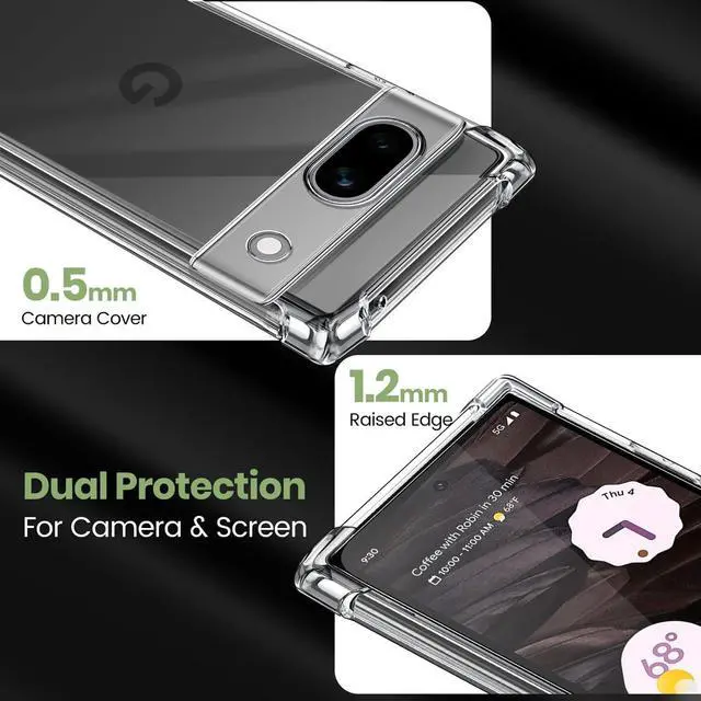 Alt view image 5 of 7 - for Google Pixel 7a Case Shockproof TPU Clear Cover with 2 Pack Tempered Glass Screen Protectors & Leather Kickstand (3M Adhesive Mount) for Stand/Horizontal Viewing Clear