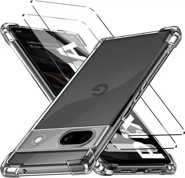 Alt view image 6 of 7 - for Google Pixel 7a Case Shockproof TPU Clear Cover with 2 Pack Tempered Glass Screen Protectors & Leather Kickstand (3M Adhesive Mount) for Stand/Horizontal Viewing Clear