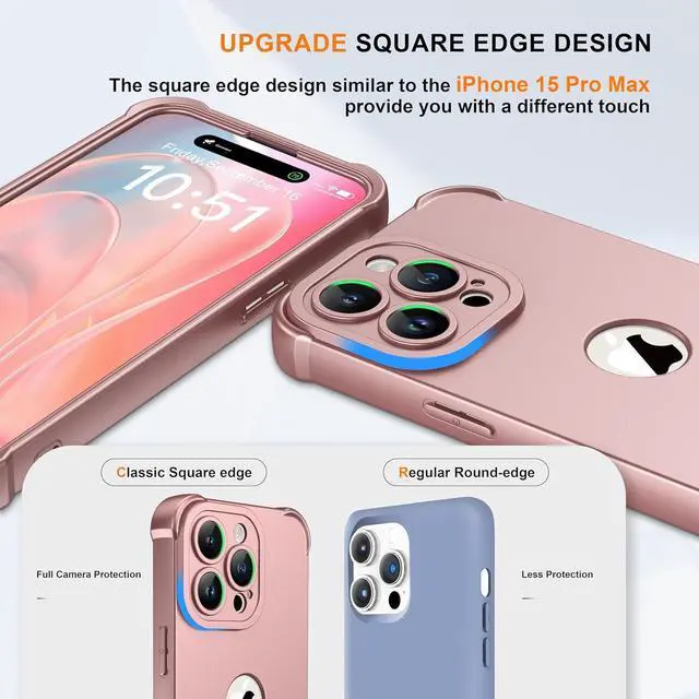 Alt view image 2 of 7 - for iPhone 15 Pro Max Case with [2 Screen Protectors] [15 Ft Military Grade Drop Test] [Camera Protection] 360° Shockproof Slim Thin Phone Case iPhone 15 Pro Max Cover 6.7 Rose Gold
