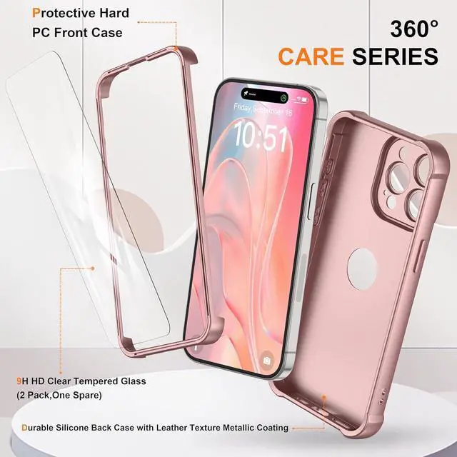 Alt view image 4 of 7 - for iPhone 15 Pro Max Case with [2 Screen Protectors] [15 Ft Military Grade Drop Test] [Camera Protection] 360° Shockproof Slim Thin Phone Case iPhone 15 Pro Max Cover 6.7 Rose Gold