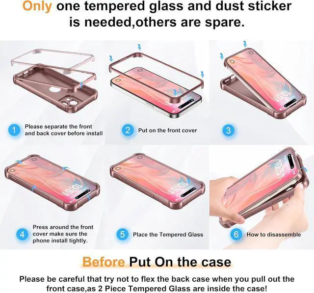 Alt view image 7 of 7 - for iPhone 15 Pro Max Case with [2 Screen Protectors] [15 Ft Military Grade Drop Test] [Camera Protection] 360° Shockproof Slim Thin Phone Case iPhone 15 Pro Max Cover 6.7 Rose Gold