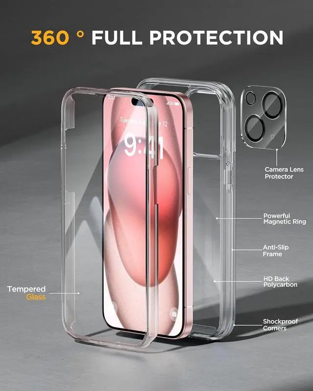 Alt view image 2 of 7 - for iPhone 15 Case Clear Full-Body Built-in Glass Screen Protector &Camera Protector Military Drop Proof 15 Phone Case 360 Degree Shockproof Protective Cover Bumper 6.1 inch Clear