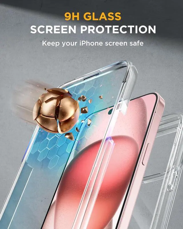 Alt view image 3 of 7 - for iPhone 15 Case Clear Full-Body Built-in Glass Screen Protector &Camera Protector Military Drop Proof 15 Phone Case 360 Degree Shockproof Protective Cover Bumper 6.1 inch Clear