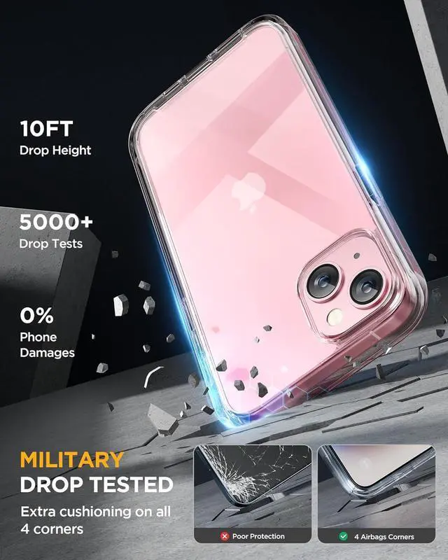 Alt view image 4 of 7 - for iPhone 15 Case Clear Full-Body Built-in Glass Screen Protector &Camera Protector Military Drop Proof 15 Phone Case 360 Degree Shockproof Protective Cover Bumper 6.1 inch Clear